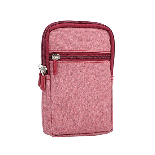 Small Cell Phone Holster with Belt Loop, Men Mobile Phone Belt Clip Pouch, Men's Bag Zippered Phone Belt Holder Phone Case with Clip Bumbag Protector Waist Pouch Wallet with Carabiner Hook Belt Loop - color: Red