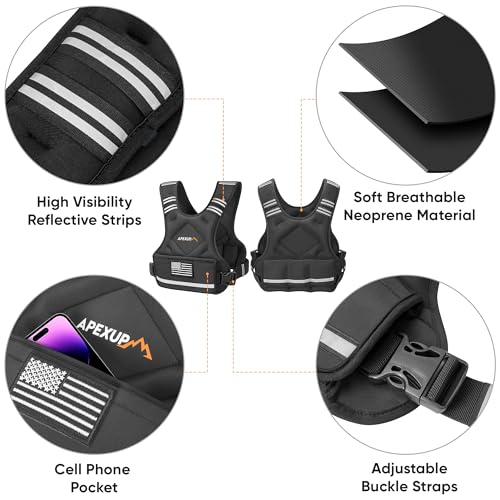 APEXUP Adjustable Weighted Vest, 4-10lb/12-18lb/20-32lb Vest with 6 Ironsand Weights and Large Pocket, Weight Vest for Men Women Strength Training, Running, Walking - color: Black, size: 4-10lbs