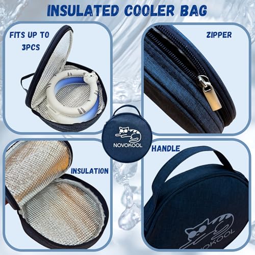 2 Pack Neck Cooling Tube with Insulated Bag - Reusable Ice Ring Neck Cooler Indoor Outdoor - Wearable Cooling Wrap - Relief for Summer and Hot Flashes - Ice Ring Freezes Under 64℉(Cat+Blue) - color: 2 Pack Blue and White Gradient and Cat