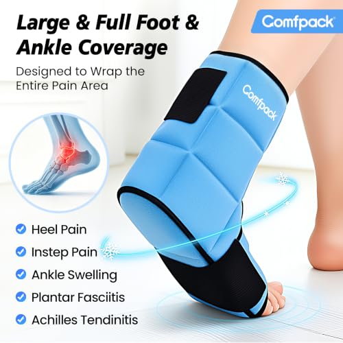 Comfpack Ankle Foot Ice Pack Wrap for Sprained Ankle/Surgery Recovery, 30% More Gel Cold Compression Therapy with Sectional Design for Plantar Fasciitis, Swelling, Achilles Tendonitis, FSA Eligible - size: One Size Fits Most
