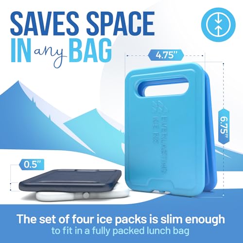 Slim Ice Packs for Lunch Box with Handle, BPA Free Freezer Packs, 4 Pack