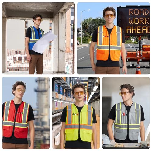 A-KSAFETY High Visibility Safety Vest for Men Women with Pockets and Zipper - color: Yellow, size: 7X-Large