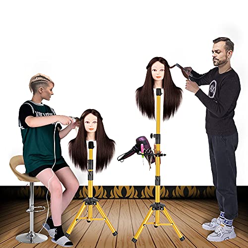 ZQIAN BEAUTY Heavy-duty Wig Stand Tripod, 55 Inch Metal Mannequin Head Stand Tripod For Hairdressing Training Head, Adjustable Wig Head Stand with Tool Tray (Golden, Mannequin Head Not Included) - color: Golden, size: 55 Inch