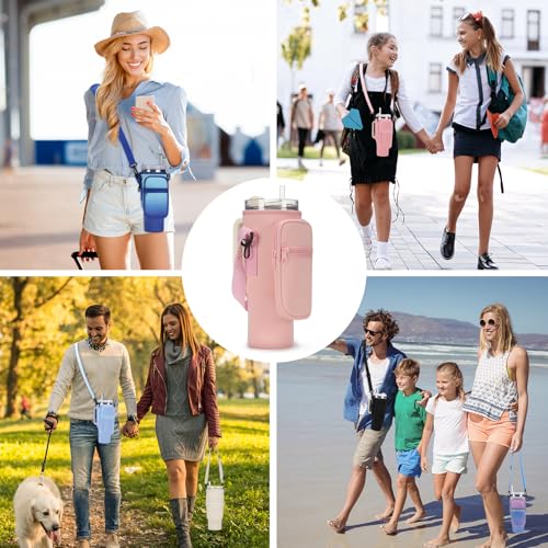 GOEWY Water Bottle Carrier Bag for Stanley Cup 40/30oz with Phone Pockets - color: Light Pink, size: 30oz