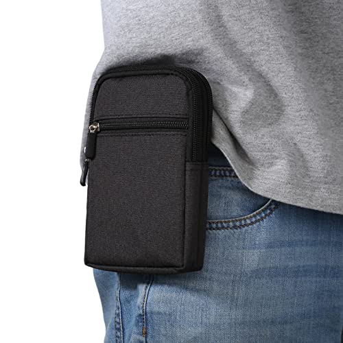 Small Cell Phone Holster with Belt Loop, Men Mobile Phone Belt Clip Pouch, Men's Bag Zippered Phone Belt Holder Phone Case with Clip Bumbag Protector Waist Pouch Wallet with Carabiner Hook Belt Loop - color: Black