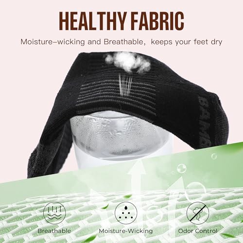 BAMBOO COOL Athletic Ankle Socks Womens Moisture-Wicking 5/6 Pairs - color: Black*6, size: Medium