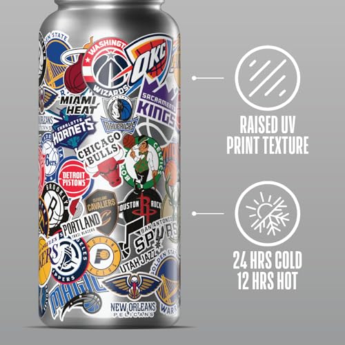 Hydrapeak NBA Officially Licensed All-Team Sticker Print Logo 32oz Insulated Water Bottle with Straw Lid and Handle, Stainless Steel Bottle, Great for Fans of All Ages - color: NBA Current, size: 32 Ounces