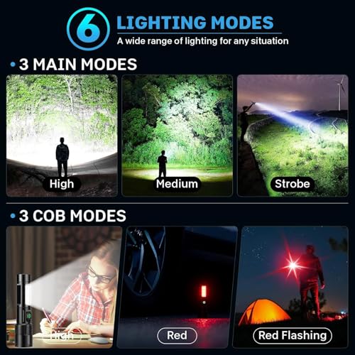 Kmivo Rechargeable LED Flashlights High Lumens - 99,000 lm Super Bright Flash Light with 6 Modes, Adjustable Light, Powerful Handheld Linternas for Home, Camping（2 Packs - size: Small