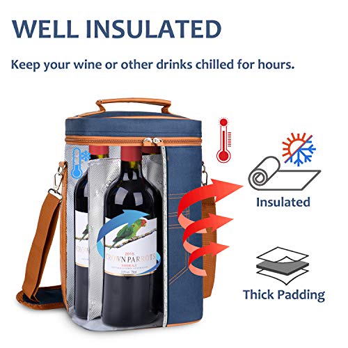Tirrinia 4 Bottle Wine Tote Carrier - color: Blue, size: 4 Bottle-without front pocket