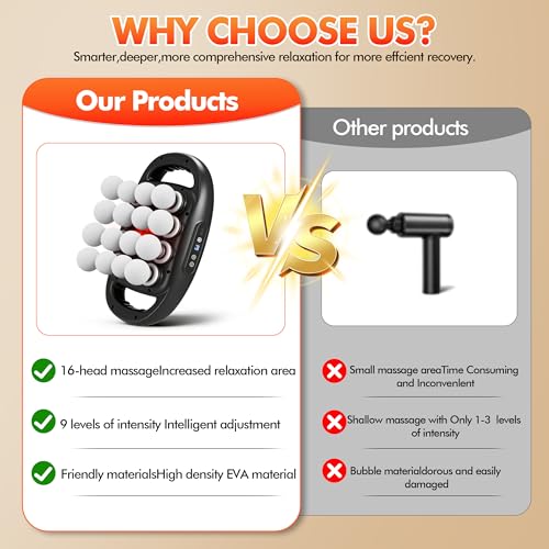 16 Head Massage Gun Deep Tissue, 2600mAh Back Muscle Massager - color: Matte Black