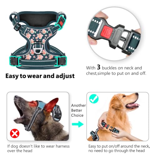 HEELE Dog Harness, Soft Padded, Easy On & Off, Flower Blackish Green, S - color: Flower Blackish Green, size: S (Pack of 1)