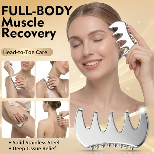 2-in-1 Premium Solid Stainless Steel Gua Sha & Myofascial Muscle Scraper – Manual Deep Tissue Massage Comb & Reflexology Pen – Handheld Body Massager for Fascia Release, Sculpting & Mobility - style: JK2C