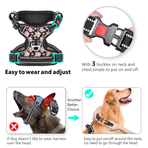 HEELE Dog Harness, Quick Release 3 Buckles, Easy On & Off, Flower Black, S - color: Flower Black, size: S (Pack of 1)