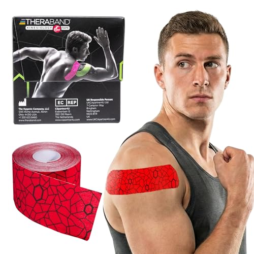 THERABAND Kinesiology Tape, Knee, 2 Inch x 16.4 Foot Roll, Hot Red/Black - color: Hot Red/Black, size: 2" x 16.4, style: 1 Roll