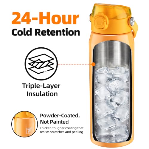 Fanhaw 24oz Stainless Steel Water Bottle with 2-in-1 Lid, Saffron Yellow - color: Saffron Yellow