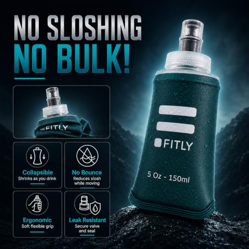 FITLY Soft Flask Running Water Bottle - Collapsible Hydration Flask - color: Petrol Blue, size: 5 Ounces