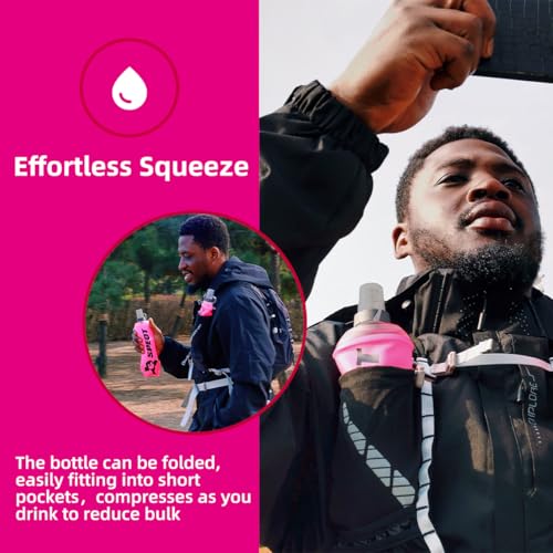 Soft Flask 2 Pack 500ml 16oz Collapsible TPU Water Bottle with Straw, Leak Proof for Hydration Pack Running Vest Hiking Cycling Marathon,Rose - color: Black (With straw) 2XPack