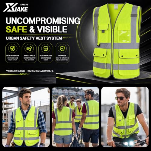 XIAKE Reflective Safety Vest for Men & Women High Visibility Class 2 Vest with Pockets Meets ANSI Standards - color: Yellow, size: Small