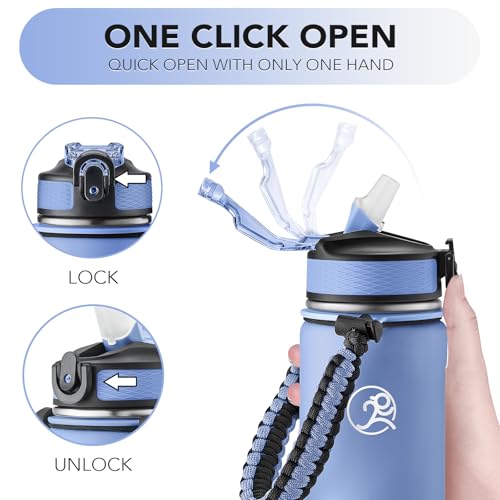 GOSWAG 24oz Insulated Stainless Steel Travel Water Bottle, 2 Lids - color: Matte Icy Blue
