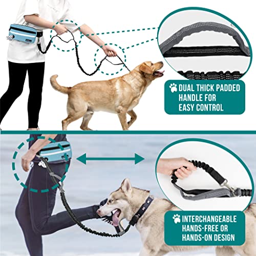 PetAmi Hands Free Dog Leash Waist Belt Bag Fanny Pack, Single, Sea Blue - color: Turquoise, size: 1 Leash