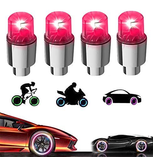 4 Pack LED Valve Stem Caps Lights for Car Tires Bike Truck Golf Cart Wheel Assemblies Light up Air Neon Bicycle Motorcycle Tyre for Kids Men Women(Red) - color: 4-Red