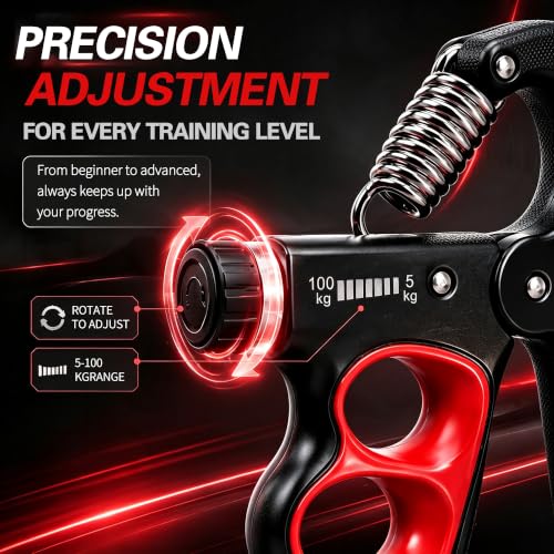 Senston Grip Strength Trainer 2 Pack, Adjustable 11-220lbs with Counter - color: Red