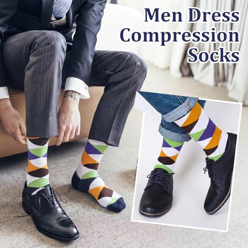 Shyyween 12 Pairs Men Knee High Compression Socks - size: Large, style: Colorful Textures