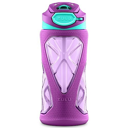 ZULU Torque 16oz Plastic Kids Water Bottle with Silicone Sleeve, Purple - color: Purple, size: 16 Ounces, style: Single