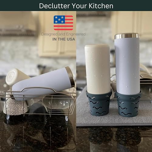 Kuppy Silicone Water Bottle Drying Rack - Fast-Dry Bottle Dryer for 20-64oz Cups - Reusable Food Storage Bag Drying Rack - Compatible with Stanley, Owala, Stasher (Green, 4-Pack)