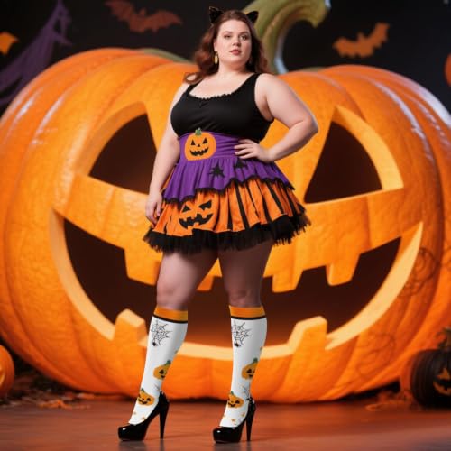 Junely Compression Socks for Women Wide Calf Plus Size Knee High - color: Pumpkin01
