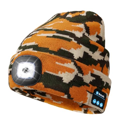 Wmcaps Bluetooth Beanie with LED Light and Headphones, Christmas Tech Gifts - color: Camouflage Yellow