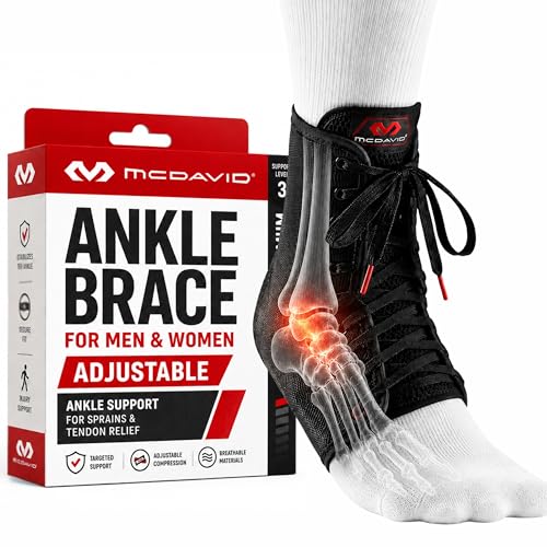 McDavid Adjustable Ankle Brace for Women Men, Sprained Ankle Support, Achilles Tendon Support, Injury Recovery, Lace Up Ankle Stabilizer Wrap for Running, Basketball, Volleyball, Soccer, Sports - size: Medium