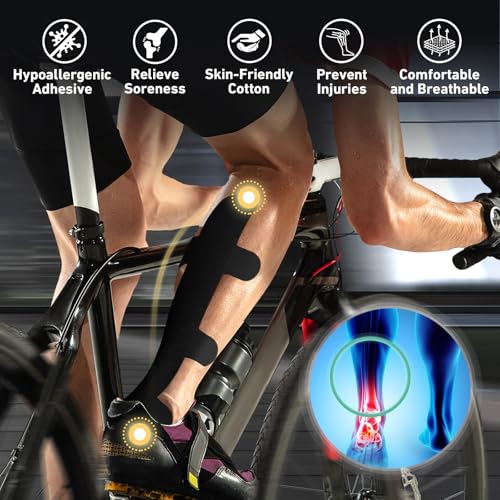 KTQUICK Precut Kinesiology Tape for Achilles Tendon,12PCS,20% Stronger,Black - color: Black