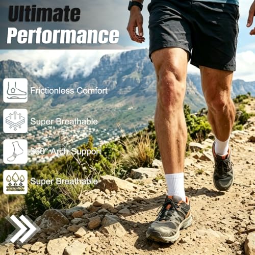 Men's Cushioned Ankle Socks, Athletic Running Gym Socks 6 Pairs - color: 6 Pairs White, size: 8-10