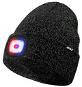 ATNKE LED Lighted Beanie Hat,USB Rechargeable 4 LED Red and Blue Flashing Running Headlamp Cap Gifts for Men and Women - color: #Blended Black Goldwire