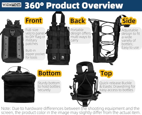 Molle Water Bottle Holder Pouches 16 24 32 40 64 oz Adjustable Capacity - color: Black, style: Enhanced