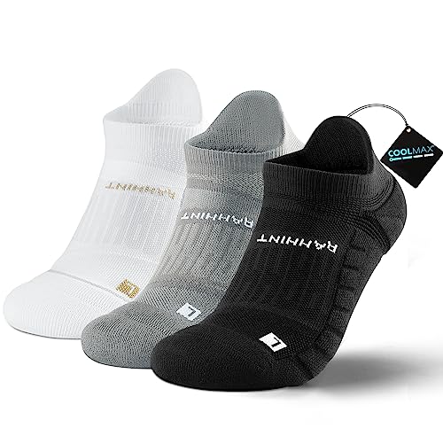 Rahhint Running Ankle socks Coolmax Moisture Wicking & Breathable Cushioned - color: White+grey+black, size: Medium