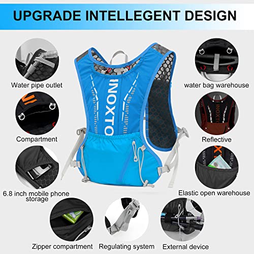 INOXTO Running Hydration Vest Backpack,Lightweight Insulated Pack with 1.5L Water Bladder Bag Daypack for Trail Hiking Running Cycling Race Marathon for Women Men - color: Dark Blue white