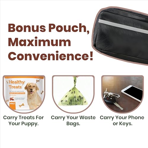 Hands Free Dog Leash 2 Dogs with Padded Handles and Zipper Pouch for Treats