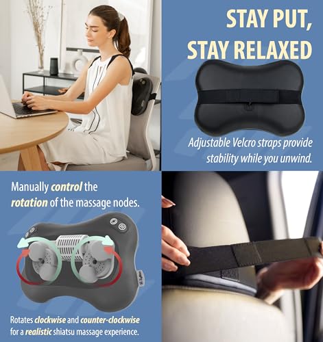 Zyllion ZMA-34 Back and Neck Massager with Heat for Pain Relief, Black - color: Zma-34: Black (2 Speeds)