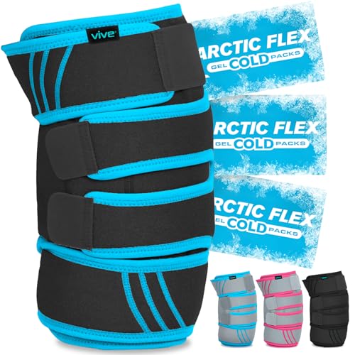 Vive Knee Ice Pack Wrap - Cold/Hot Gel Compression Brace for Pain Relief - color: Black & Blue