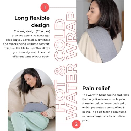 Ribcap Hot and Cold Water Wraps for Pain Relief | Light Grey | Hot Water Bottle with Cover | Extensive Coverage | Hands Free Strap | Lasting Heat & Cold | Leak Proof - color: Light Grey