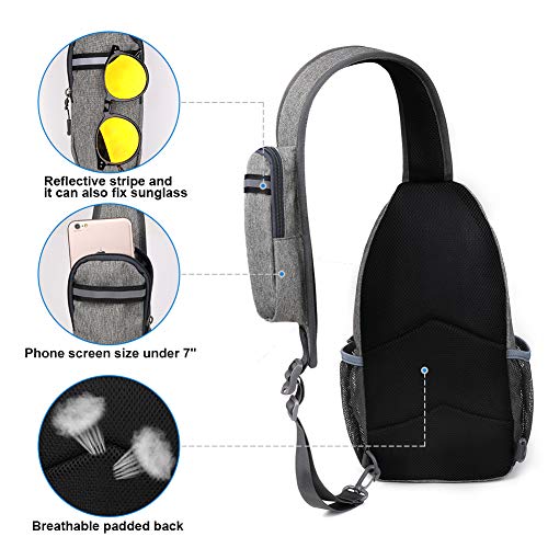 WATERFLY Crossbody Sling Backpack Sling Bag Travel Hiking Chest Bag Daypack - color: Gray