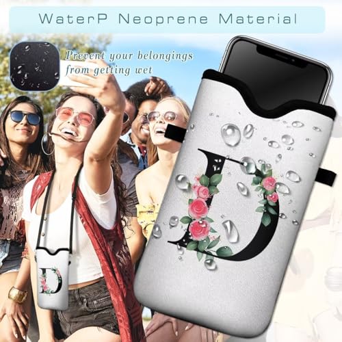 Cell Phone Sleeves Bag Case Crossbody Neoprene Holder Lanyard Phone Pouch for Women Men 7.5 X 4.5 Inches - Letter_D - color: Letter_D