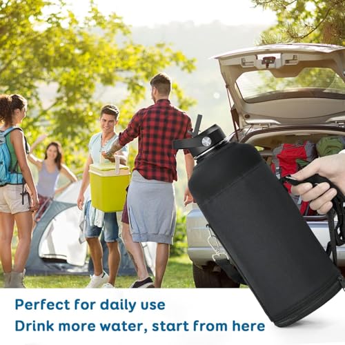 BUZIO Water Bottle Insulated Sleeve, Bottle Carrier with Strap - color: Black, size: 64oz