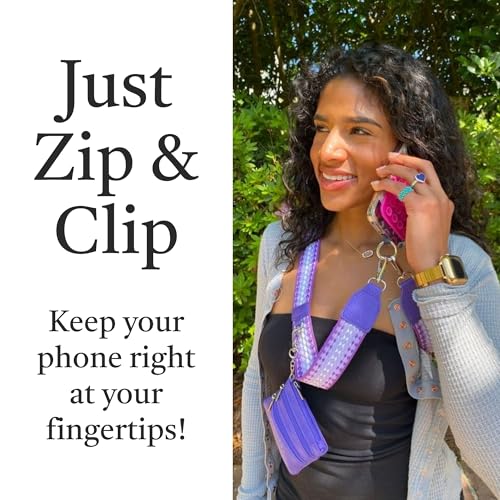 Save the Girls Clip & Go Phone Lanyard with Wallet Pouch, Fun Dots Dark - color: Dark Purple/Light Purple