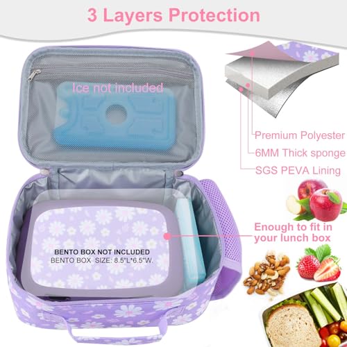 RHCPFOVR Kids Lunch Bag - Insulated Lunch Box for Boys Girls,Washable Lunch Bag and Reusable Toddler Leak-proof Lunchbox for School and Daycare - color: Purple Flower