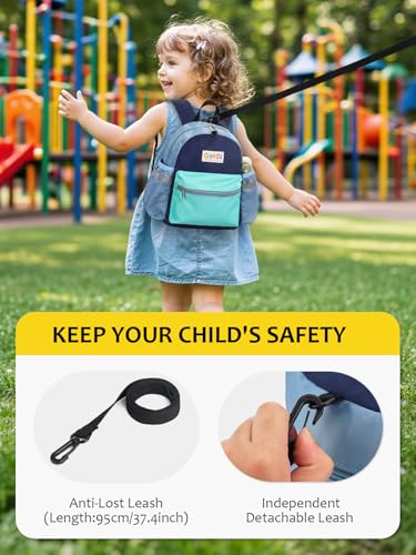 Toddler Backpack with Leash for Boys Girls Kids Kindergarten Nursery, 11” Baby Leash Backpack with Reflective, Toddler Bookbag with Anti-Lost Harness for Walking, Mint Blue - color: 1-mint Blue