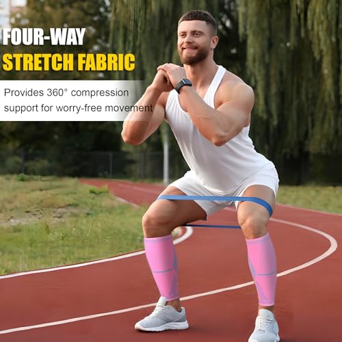 NuCamper Calf Compression Sleeve, Footless Compression Socks for Men Women - color: Pink, size: Medium