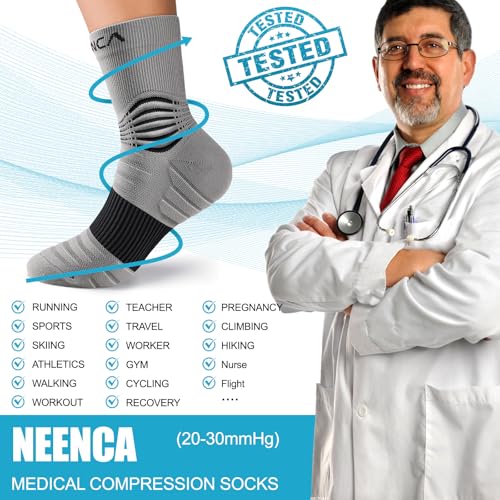 NEENCA Professional Compression Socks for Women Men Circulation, 20-30 mmHg - color: Gray Black - 2 Pairs, size: X-Large